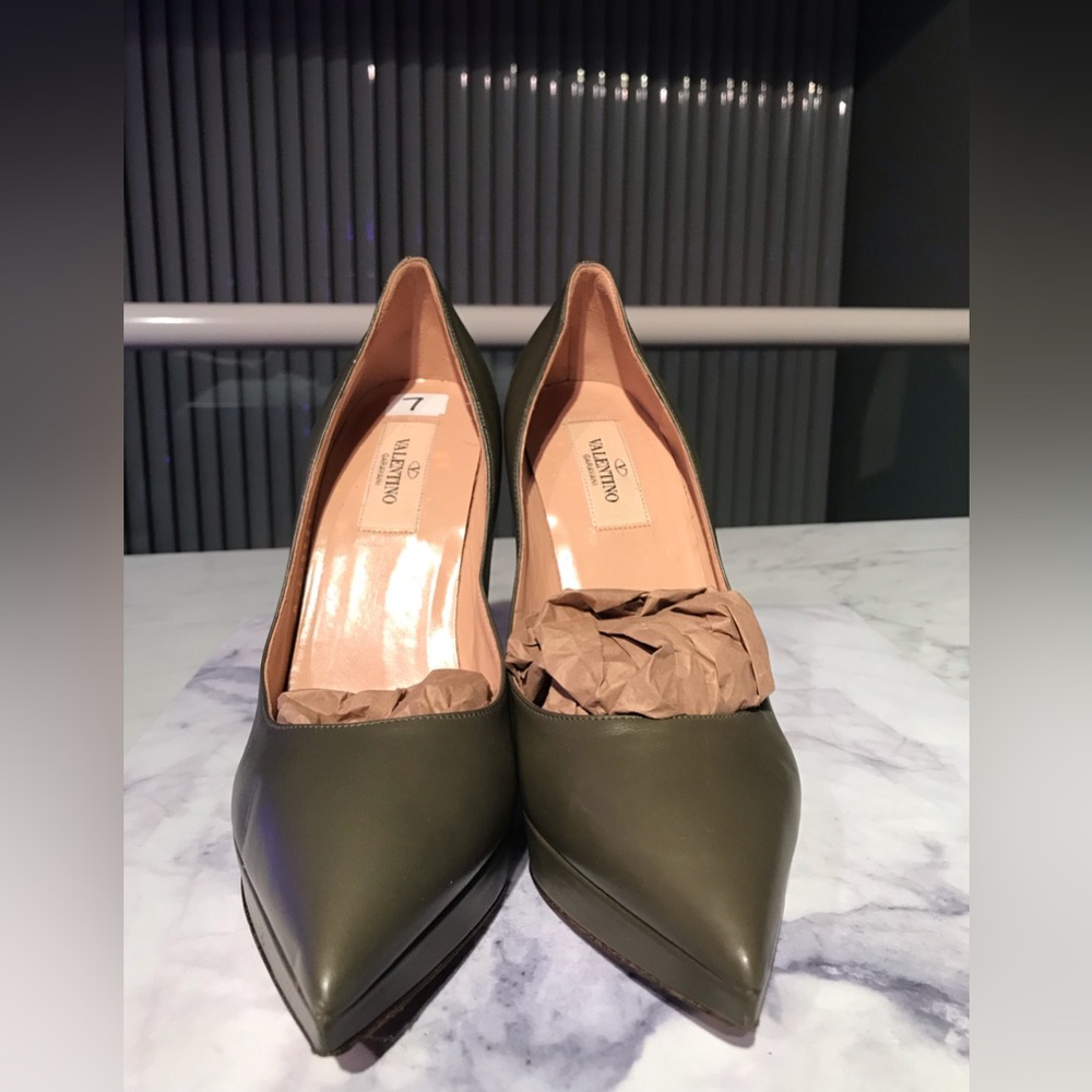 Womens Valentino Garavani Olive Green Platform Pumps Heels 4.25''